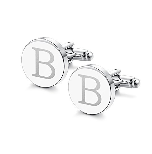 ORAZIO Mens Classic Engraved Initial Cufflinks Alphabet Letter Cufflinks Formal Kit Business Wedding Shirts B