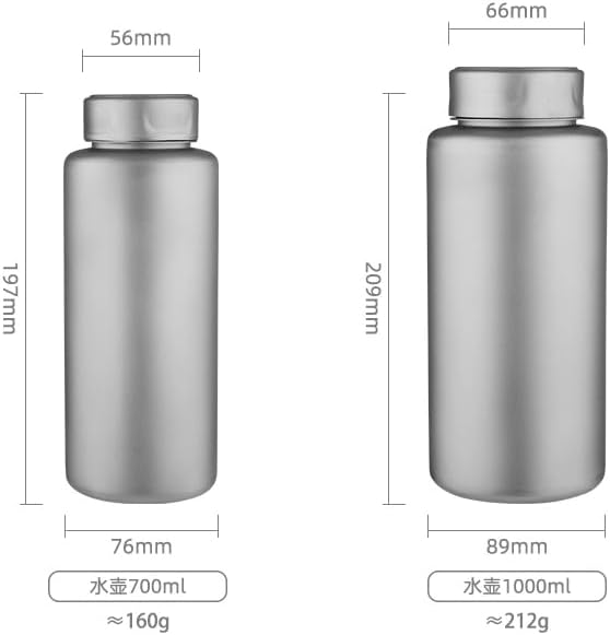 Titanium Ultralight 33.8 fl oz/1000ml Water Bottle - For Outdoor Camping, Hiking, Backpacking & Sports, Reusable Bottle with Insulating Thermal Sleeve & Clip Loop Cap Titanium mugs cups…