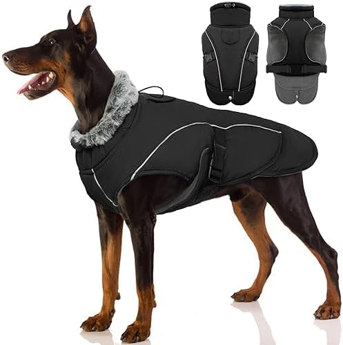 Wasserdichter Hundejacke, Warme Mantel Winter Hunde Jacke Winddichte Hundekleidung Weste Schneeanzug Hund Bekleidung Winter(Schwarz, L)