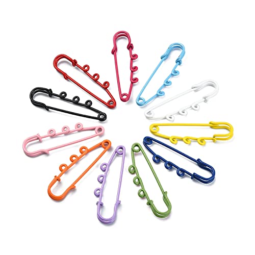 Image of LiQunSweet 30 Pcs 2 Inch 3-Holes Colorful Spray Painted Kilt Pin Brooch Clasp Safety Pins Brooch Findings for DIY Arts Sewing Crafts Clothes Blankets