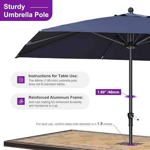 Image of PURPLE LEAF Outdoor Market Umbrella 10' x 10' Square Navy Blue 8 Metal Ribs