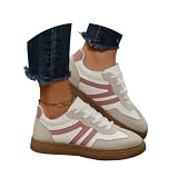 Nuqqichongtian Turnschuhe Damen,Klassische Sneaker Damen Retro mit Gummisohle Leder-Freizeitschuhe Tennis rutschfeste Turnschuhe Skateboarden Fitness Walking und den Alltag Light Pink 39/EU
