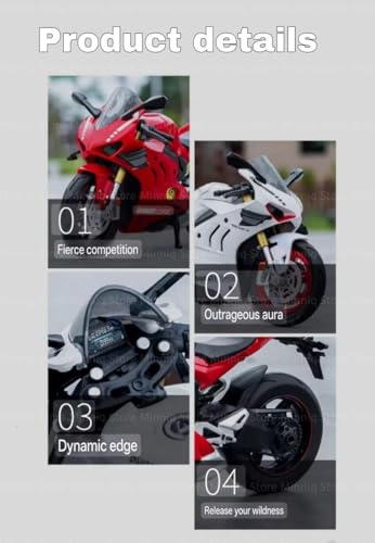 Image of Duoti Panigale V4 DieCast Bike Model, Suspension and Hand Free Roller, Toy Motorcycle Collection with Music Lighting Toy for Kids [Panigale V4- White]