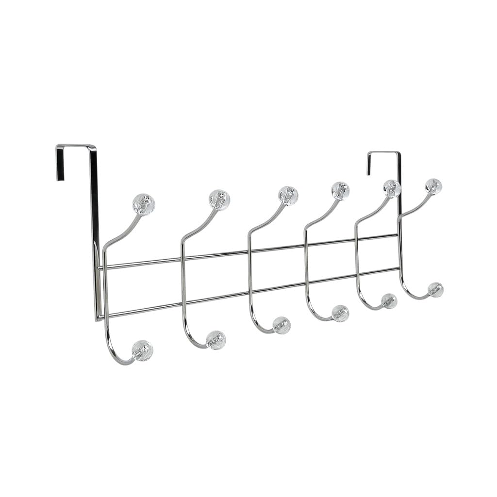 TheOwnas Over Door Hanger with 12 Hooks – Metal Back of Door Hook Rail – Anti-Slip Over The Door Clothes & Coat Hanger – No Drill, Space Saving Storage for Bedroom, Bathroom, or Office.