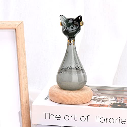 Sempoda Storm Glass Weather Predictor, Barometer Bottle with Wood Base, Crystal Cat Shape Figurine Glass Weather Station Weather Forecaster for Home Office Desktop Decoration Unique Gift - Thumbnail 3