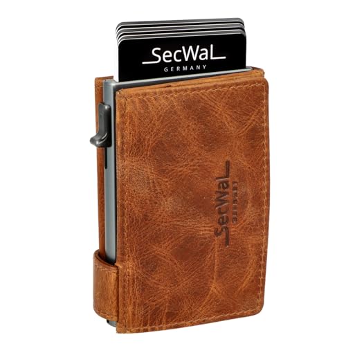 SecWal Tarjetero con Monedero XXL Tipo Caja Billetera de Piel pequeña para Hombre y Mujer con Caja de Regalo y protección RFID (Marrón Coñac Dallas)