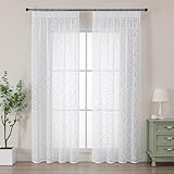 Simplebrand Charlton Weiß Lichtdurchlässig Clip Jacquard Voile Ausbrenner Gardine mit Blätter Muster transparenter Vorhang mit Kräuselband Wohnzimmer Gardinenschals B140xH229cm Weiß 2 St