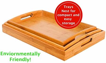 BirdRock Home 3 pc Breakfast Bed Tray (Rounded) - Bamboo - Cut Out Handles - Set of 3 - Bamboo - Nesting
