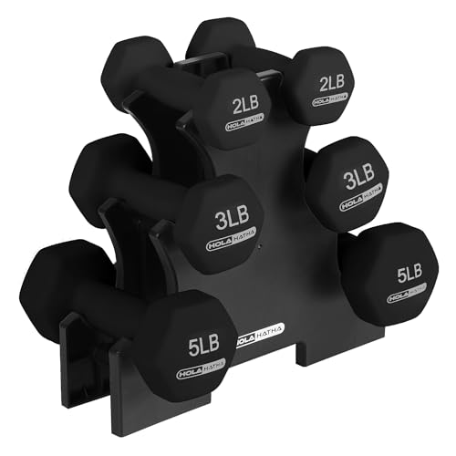 HolaHatha Neoprene Dumbbell Weights Set with Rack, 20 Lbs, Black