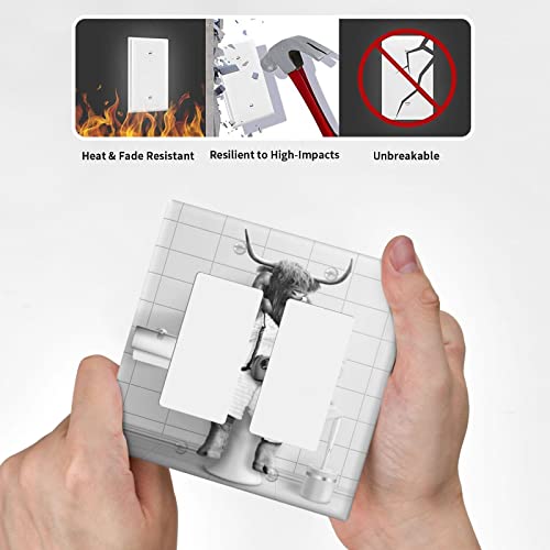 Art Funny Highland Cow Rustic Farmhouse Double Rocker Light Switch Cover 2 Gang Decora Wall Plate Decorative Electrical Switchplate Electrical Outlet Covers Faceplate For Bathroom Home Decor #TOP5