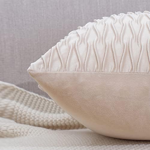 Madizz Pack of 2 Super Soft Velvet Decorative Cushion Covers with Texture Luxury Style Throw Pillow Cases Pillow Shell for Sofa Bedroom Square Beige 20x20 inch