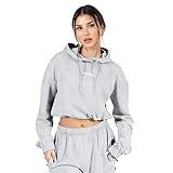 SMILODOX Damen Crop Hoodie Abby - Regular Fit Langarm Oberteil mit Kapuze und Tunnelzug, Größe:M, Color:Grau Melange
