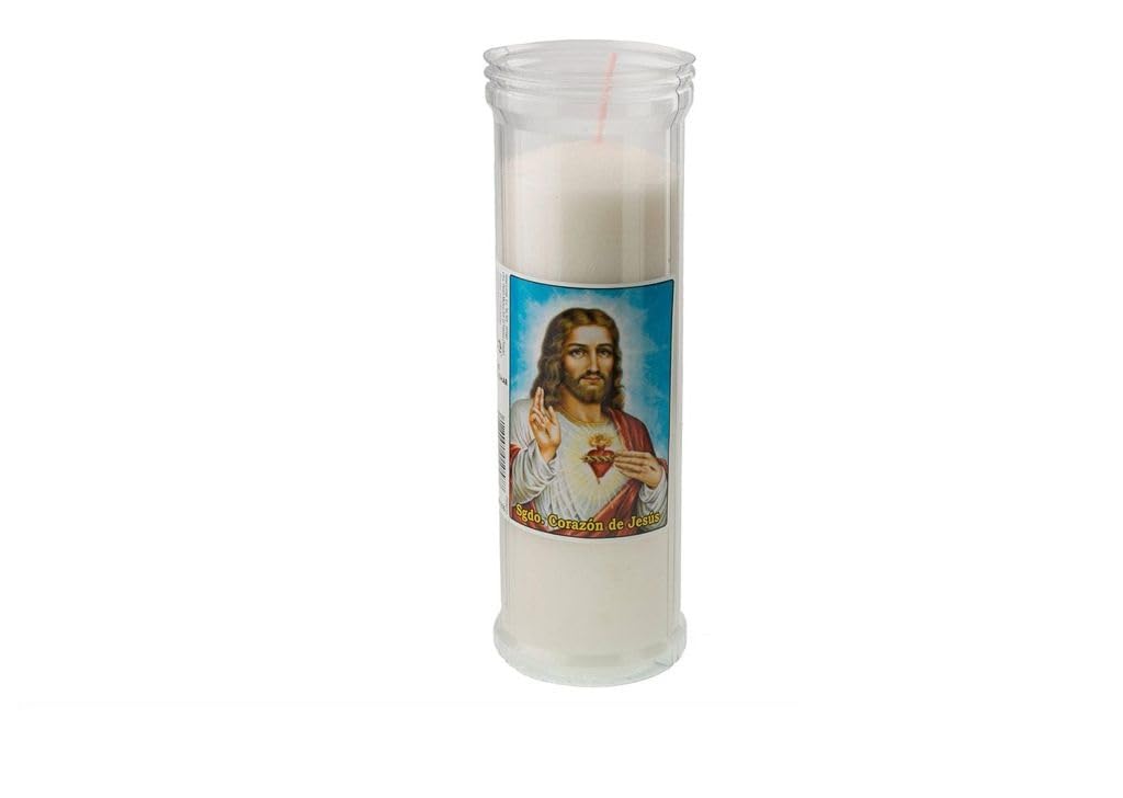 Pack de 6 velones Blancos del Sagrado Corazon de Jesus de 13 cm velon votivo liturgico Cementerio e Iglesias