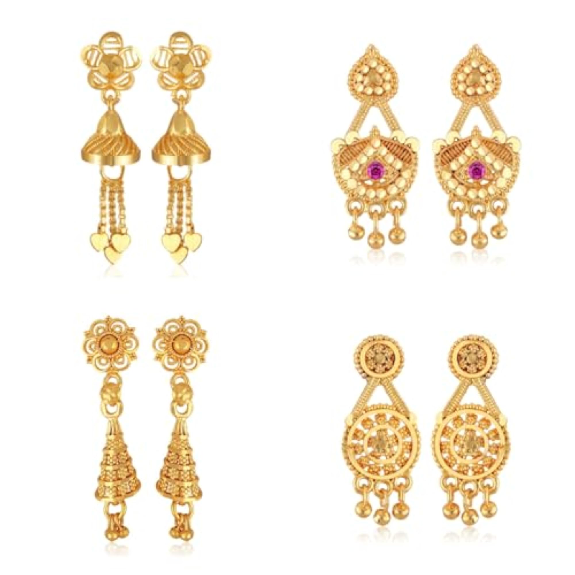 4pc Golden Alloy Stud Earrings Combo Set for Women