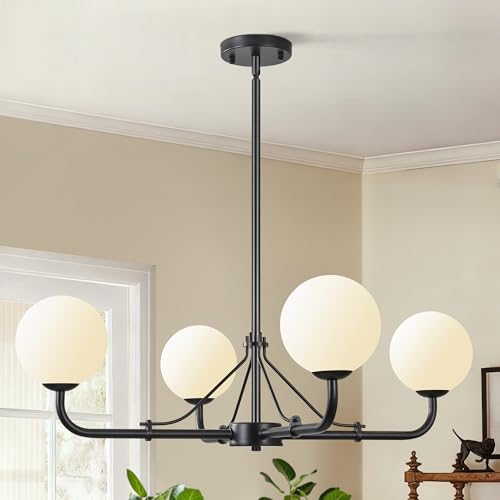 Klgxnrd 4 Lights Black Chandelier, Mid Century Modern Chandeliers for
