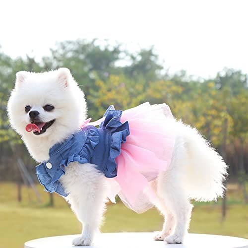 Sebaoyu Dog Dresses For Small Dogs, Summer Cute Girl Dog Clothes, Holiday Puppy Dress, Chihuahua Yorkie Dress, Pet Clothing Dog Clothes Outfit Dog Tutu Skirt (Denim Powder, Medium) #TOP6