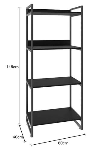 Estante Multiuso 4 Prateleiras 146x60cm Estilo Industrial, Compace, Kuadra, Preto Ônix/Est.Preta