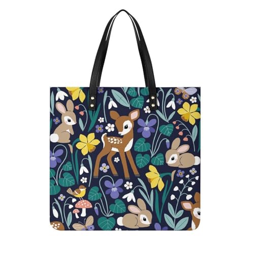 Sac à bandoulière motifs lapins et cerfs grand format 39x39cm