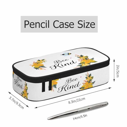 Image of Bee Pencil Case Cute Bee Kind Yellow Flower Bunches Pencil Bag Pen Markers Pouch Holder Organizer for Boy Girl School Students