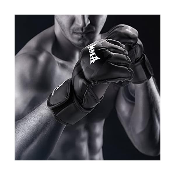 Brace Master MMA Gloves UFC Gloves Boxing Gloves for Men Women Leather More Paddding Fingerless Punching Bag Gloves for Kickboxing, Sparring, Muay Thai and Heavy Bag (Black, Large)