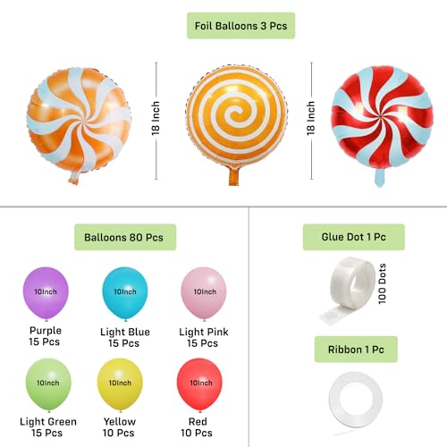 Image of Party Propz Metallic Balloons for Decoration - Pack of 85 Pcs Happy Birthday Balloons | Helium Balloons for Kids | Candy Theme Birthday Decoration | Foil Balloons