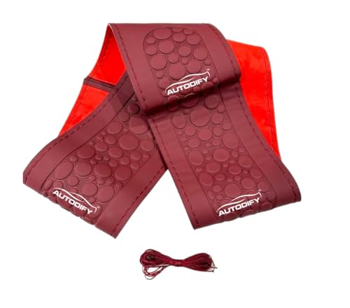 Image of Wine Leather Steering Wheel Cover Universal Fit, Anti-Slip, Breathable, Comfortable Grip, Durable & Stylish for Cars Easy Install, Long-Lasting Protection,Non-SlipDesign.