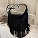 RJDBBD Women's Fashion Fringed Crossbody Bag Retro Tassels Hobo Hippie Purse Casual Shoulder Handbag with PU Strap,Black