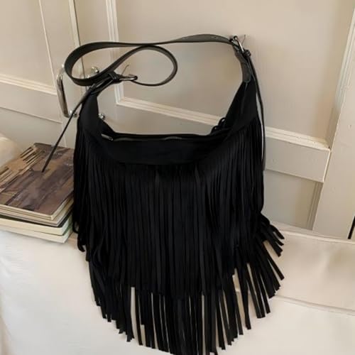 Image of Women Vintage Suede Fringe Hobo Bag Tote Shoulder Bag Crossbody Bag and Hippie Western Cowgirl Purse Shoulder Bag