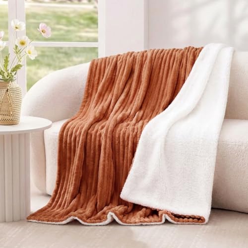 Aisbo Kuscheldecke Flauschig Decke Orange - Dicke Cord Sherpa Decke Warm 130x150 cm als Sofadecke Couchdecke… – Ansicht 2