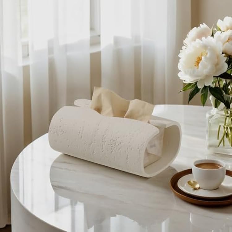 Tissue Box Cover Rectangle, Resin Facial Tissue Holder Covers Toilet Paper Holder, Tissue Holders Decorative Paper Dispenser Home Decor for Bathroom Kitchen Bedroom Living Room Office Cream