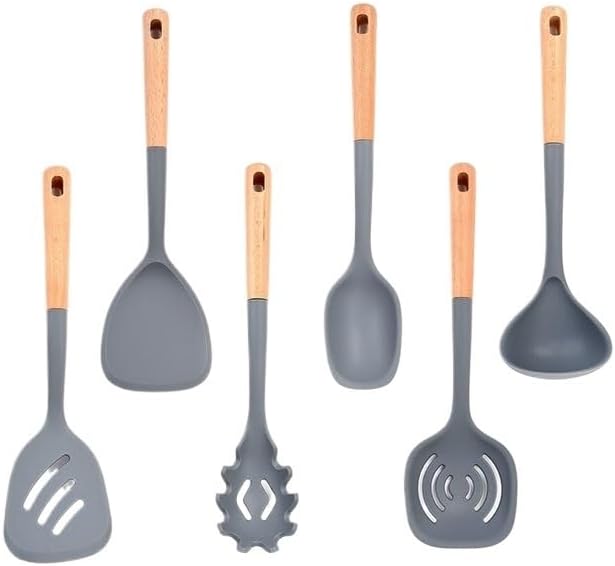 Wooden Handle Silicone Kitchenware Household Cooking Spatula Soup Spoon Tool Set