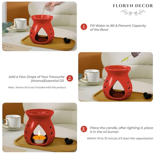 Image of Floryn Decor Ceramic Diffuser with Free 1 Tealight Candles | Home Fragrance, Spa, Office & Yoga | Aromatherapy Gift Set 1 (Red)