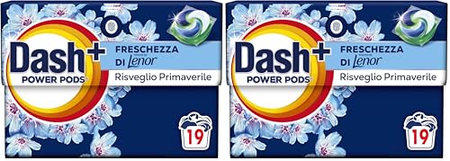 Dash Power Pods Detersivo Lavatrice In Capsule, 19 Lavaggi, Freschezza Di Lenor, Risveglio Primaverile, rimuove addirittura gli odori di sudore vecchi di 7 giorni, per una pulizia impeccabile