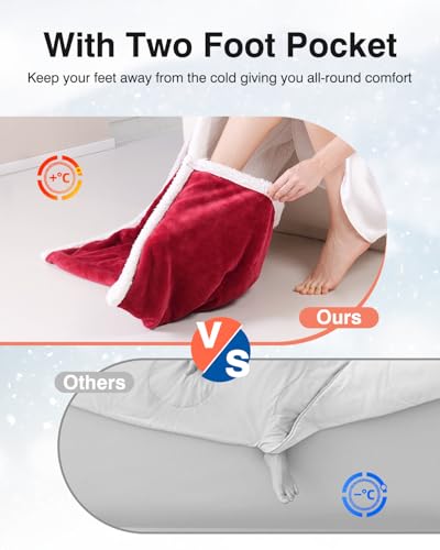 Yokimisu Wearable Heated Blanket with Sleeves, Electric Heated Robe with Foot Pockets, Electric Snuggie for Women, 6 Heating Levels & 1-4 Hours Timer, 50"x70" (Red)