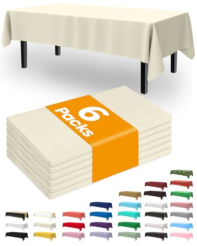 Image of Pureegg Plastic Table Cloth Disposable 6 Pack, 54 x 108 Inch, Beige | Wedding, Thanksgiving, Fall Party, Waterproof, Beige, Tablecloth
