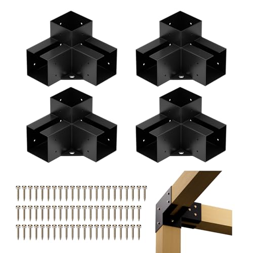 XYADX Pergola Brackets Kit 4x4 (Inner Size 3.7x3.7) 4 Pack 3-Way Heavy Duty 90 Right Angle Corner Brackets for DIY Woodworks Easy Install Pergola Kit for Patio Gazebos and Outdoor Structures
