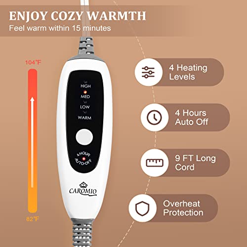 Caromio Heated Blanket Twin Size - Soft Thickened Flannel To Sherpa Reversible Electric Blanket With 4 Heating Levels & 4 Hours Auto Off Machine Washable Heated Blanket, Grey 62" X 84" #TOP2