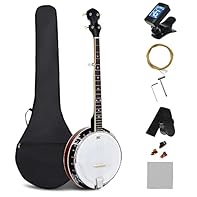 【Superior Frosted Remo Head with 24 Brackets】The 5-string banjo features a superior frosted Remo head, which can produce a warm, bright and sweet sound. And 24 steel brackets hold the head in place, with which you can adjust the drum head to get a de...