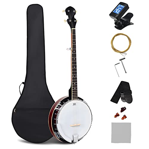 Costzon 5-String Banjo 24 Bracket with Geared 5th Tuner and Mid-range Closed Handle, Beginner Kit with 420D Oxford Cloth Bag, One Strap, Wiper, 3 Picks