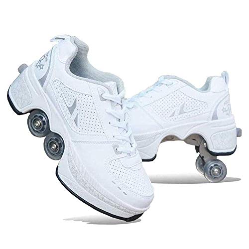 Dytxe Patines de Las Mujeres, Quad Roller Skates for niños, Zapatos con Ruedas for Las Muchachas, Kick Rodillos Zapatos Adultos, Blanca xuwuhz (Size : 42)