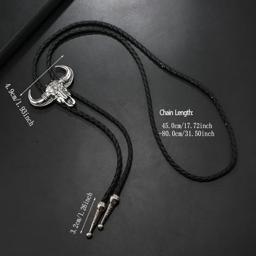 Image of Joxevyia Bolo Tie for Men Vintage Cow Skull Leather Rope Western Cowboy Necktie Vintage Bola Tie Gift for Him