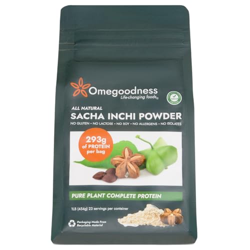 Omegoodness Sacha Inchi Protein Powder, 1 LB - Pure Plant-Based Protein, All 9 Essential Amino Acids, Vegan, Allergen-Free, Keto & Paleo, Dairy-Free, Soy-Free, Gluten-Free, Sustainable, Fair Trade