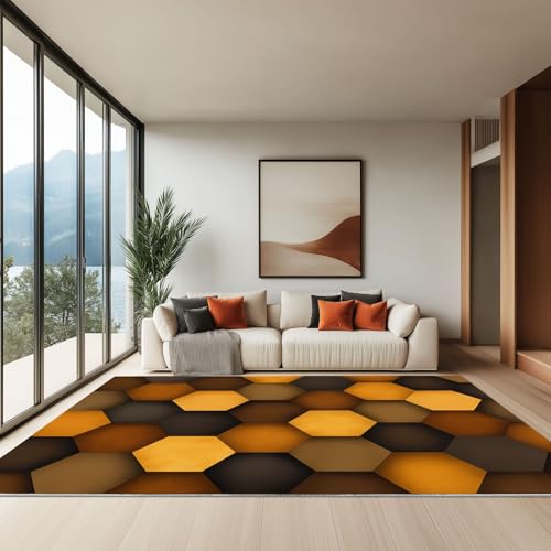 Tapis antidérapant sécurité salon jaune lavable 60x90 cm