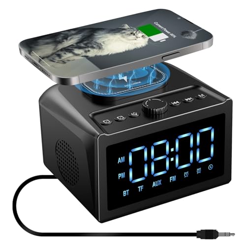 CofunKool FM Radio Alarm Clock with Wireless Charging and Bluetooth Speaker