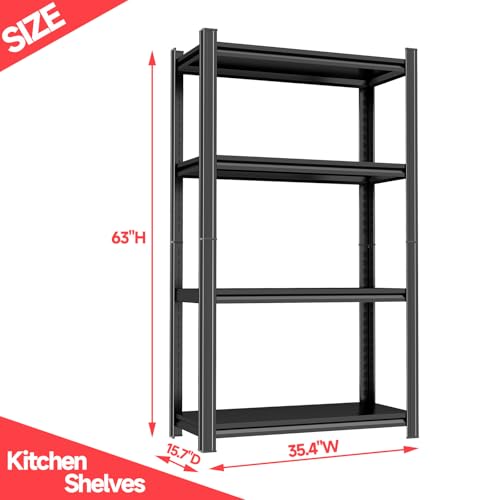 Image of 4-Tier Storage Shelves Organizer, Racks for Storage, Adjustable Metal Kitchen Shelving Loads 1600LBS, Portable Closet Shelving Unit, Kitchen Bakers Shelf Microwave Stand on, Black
