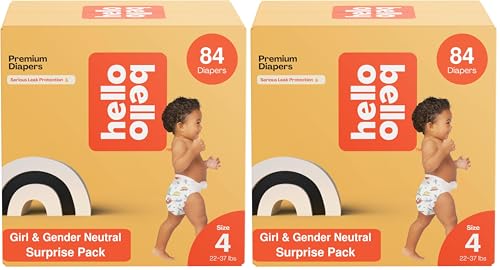 Image of Hello Bello Premium Diapers, Size 4 (22-37 lbs) Surprise Pack for Girls - 84 Count, Hypoallergenic with Soft, Cloth-Like Feel - Assorted Girl & Gender Neutral Patterns (Pack of 2)
