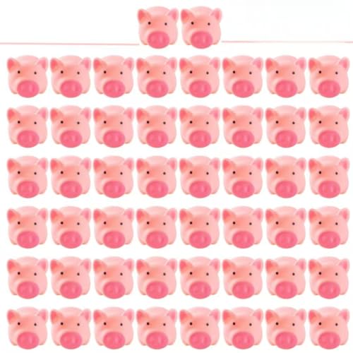 LOUHUA 50 Pieces Mini Rubber Pigs Bulk Baby Bath Toy Pink Tiny Piggies Squeaky Pig Toys for Shower Birthday Party Gift Decoration