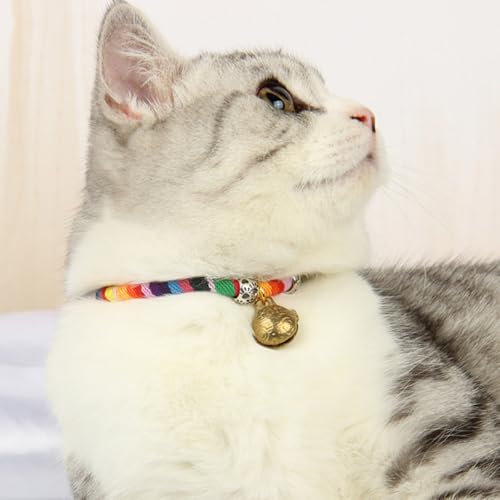Collar para gatos de cuerda de algodón con campana LIGHTAOTAO ajustable estilo étnico pack de 3 7