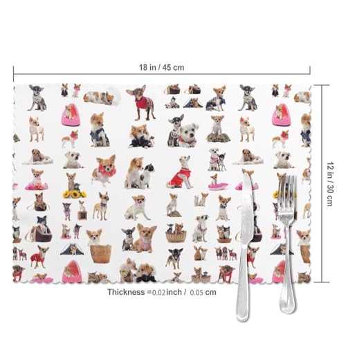 Charmante Tischsets mit Chihuahua-Mopsmuster, für Esstisch, hochtemperaturbeständig, rutschfeste Matten, leicht zu reinigen, 30 x 45 cm, 6 Stück