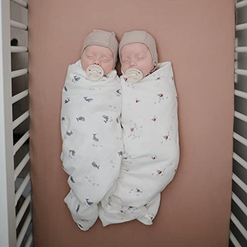 Image of mushie Muslin Baby Swaddle Blanket | 100% Organic Cotton (Whales)